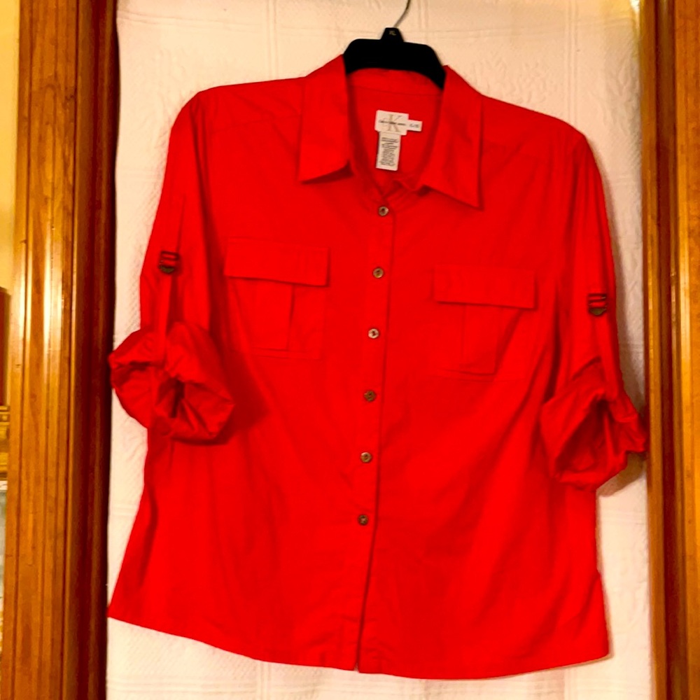 Calvin Klein Jeans button down collared shirt 3/4 sleeves